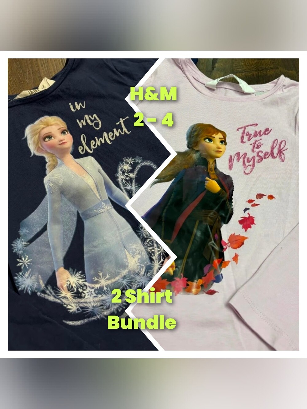 H&M Disney Frozen 2 Anna Elsa Shirt Bundle - Navy & Light Pink - EUC - 2-4y